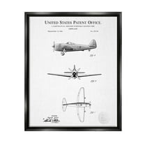 Stupell Industries Detailed Patent US Airplane Graphic Art Jet Black Floating Framed Canvas Print Wall Art, Design by Karl Hronek