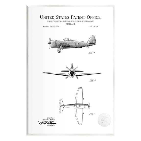Stupell Industries Detailed Patent US Airplane Graphic Art Unframed Art Print Wall Art, Design by Karl Hronek