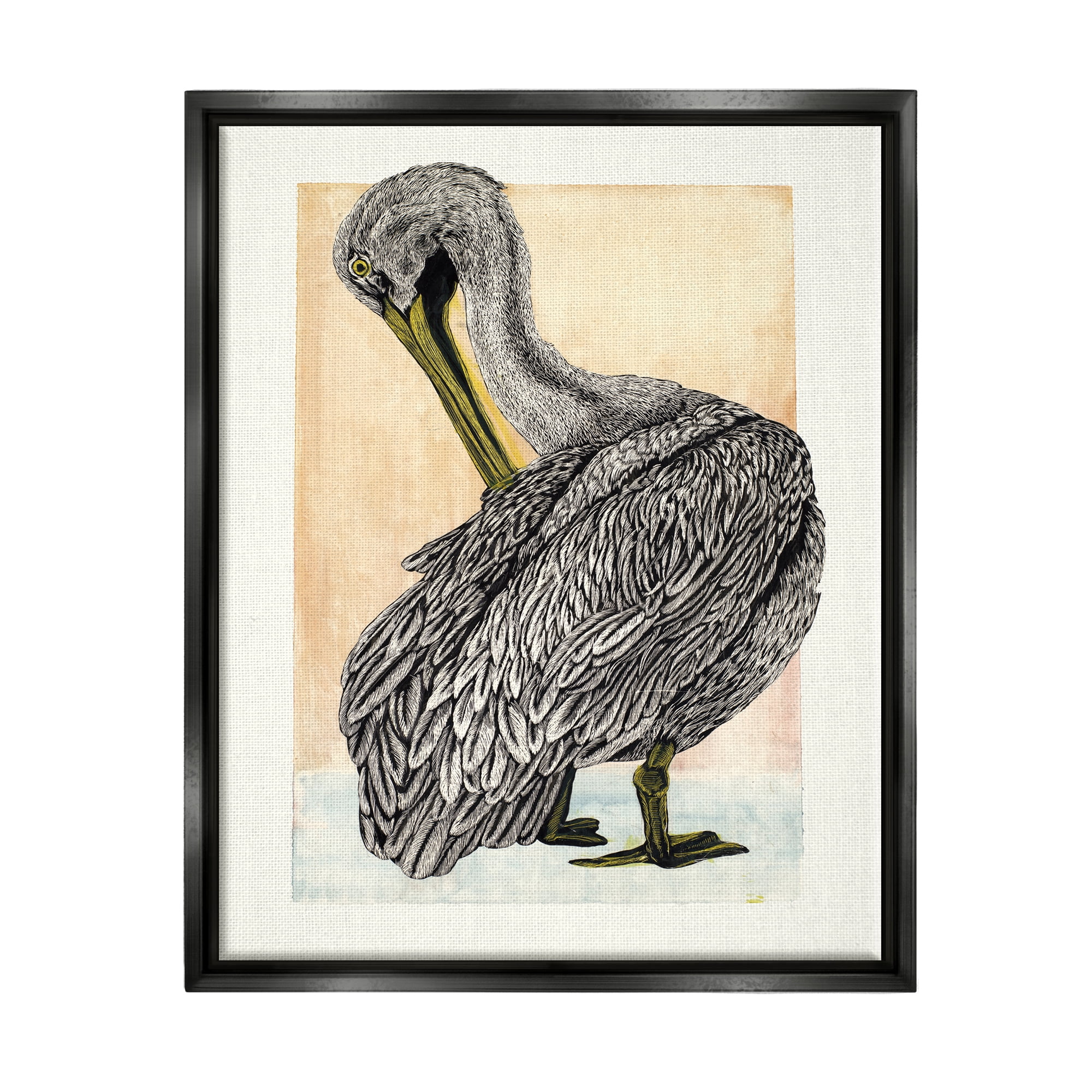 Stupell Industries Detailed Pelican Drawing Animals & Insects Drawing Black Floater Framed Art Print Wall Art, 25 x 31
