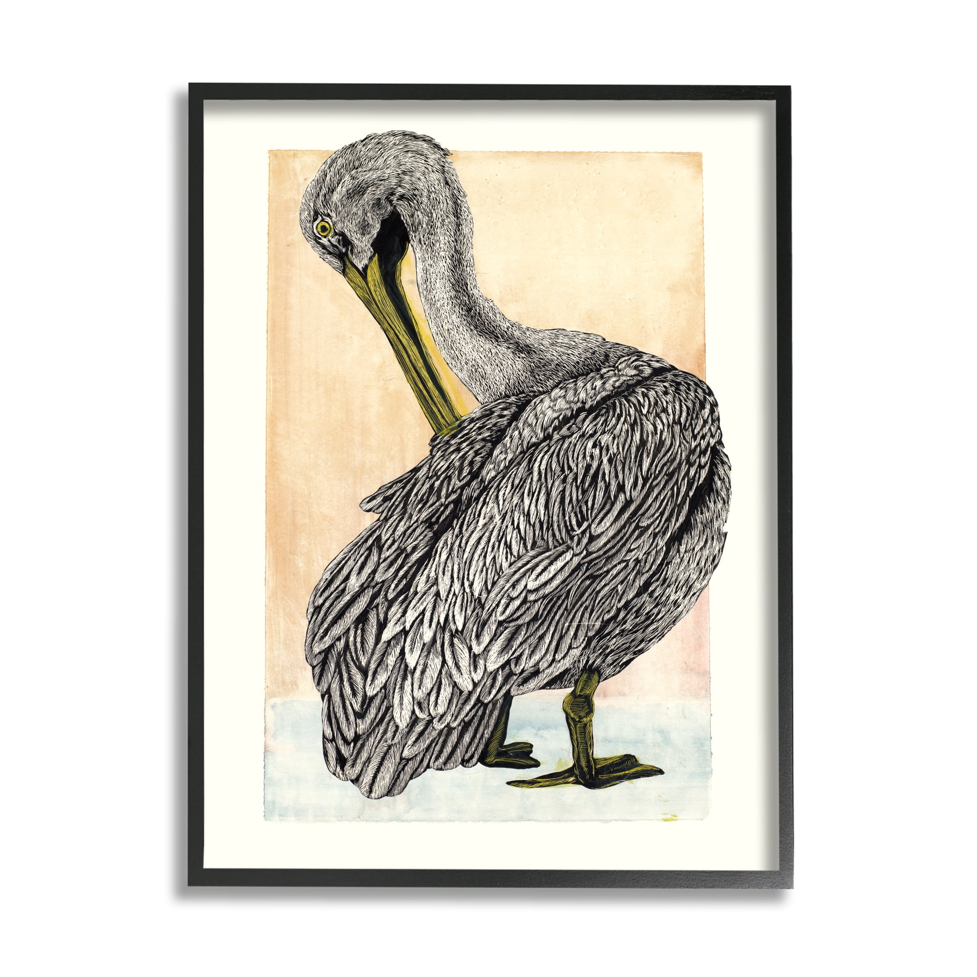 Stupell Industries Detailed Pelican Drawing Animals & Insects Drawing Black Framed Art Print Wall Art, 16 x 20
