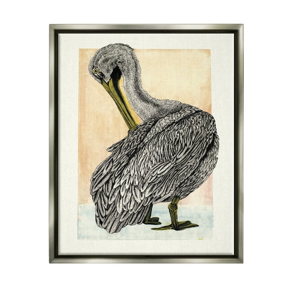 Stupell Industries Detailed Pelican Drawing Animals & Insects Drawing Gray Floater Framed Art Print Wall Art, 17 x 21