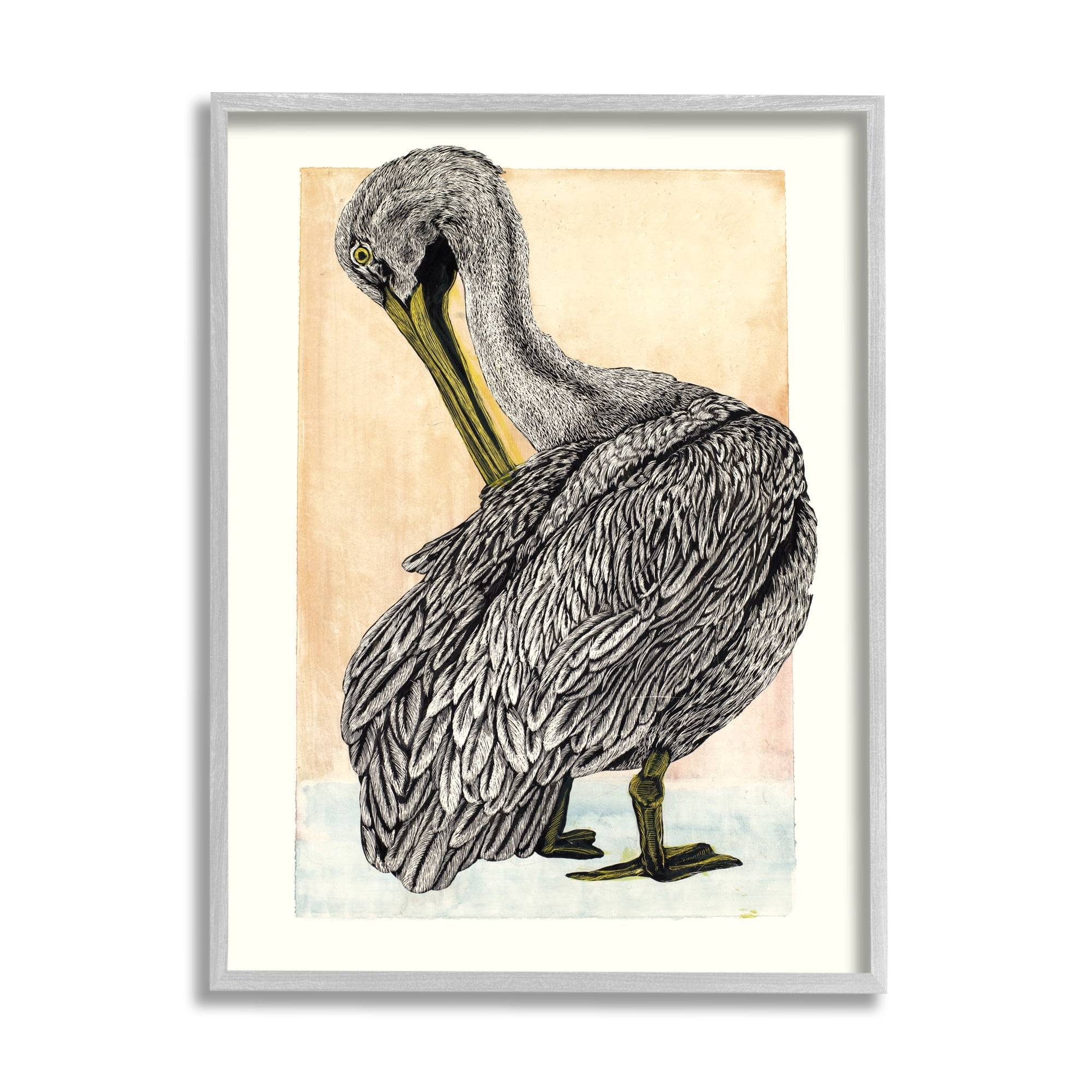 Stupell Industries Detailed Pelican Drawing Animals & Insects Drawing Gray Framed Art Print Wall Art, 16 x 20