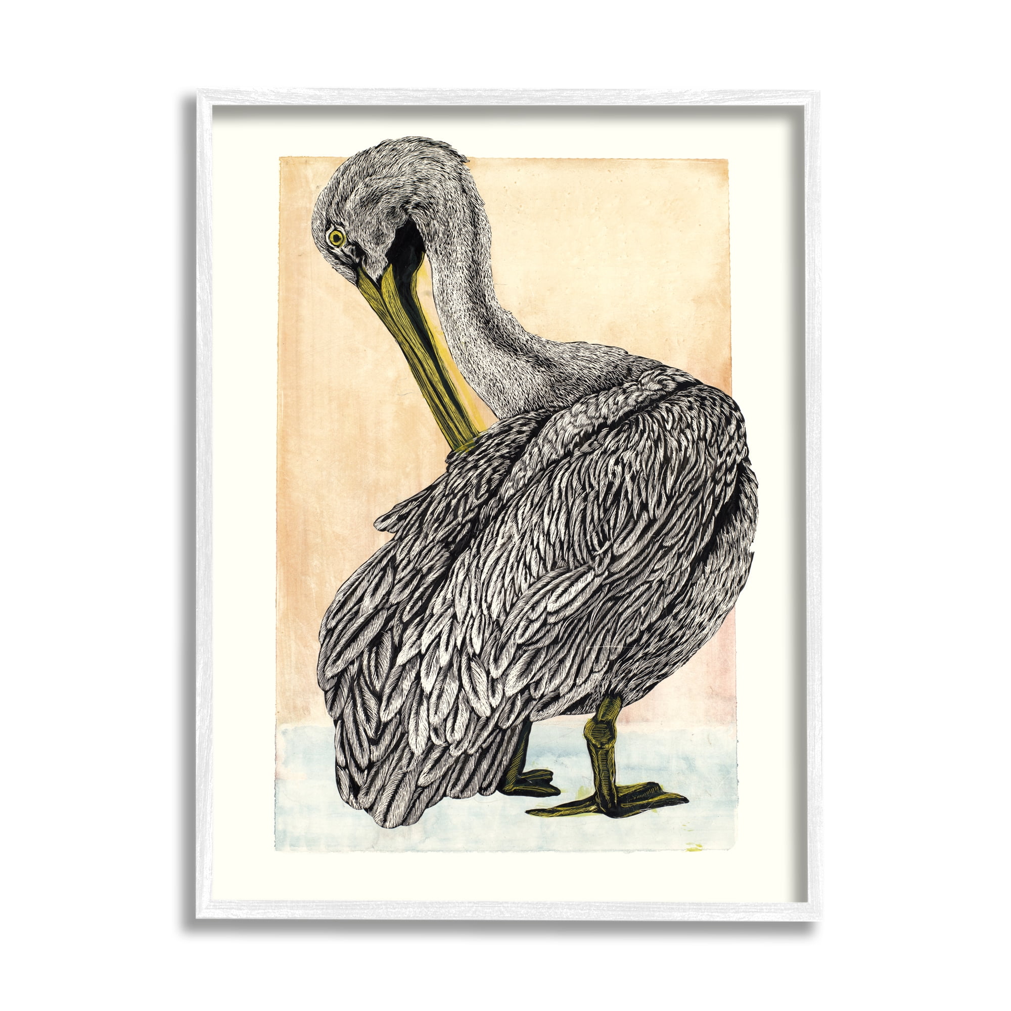 Stupell Industries Detailed Pelican Drawing Animals & Insects Drawing White Framed Art Print Wall Art, 16 x 20