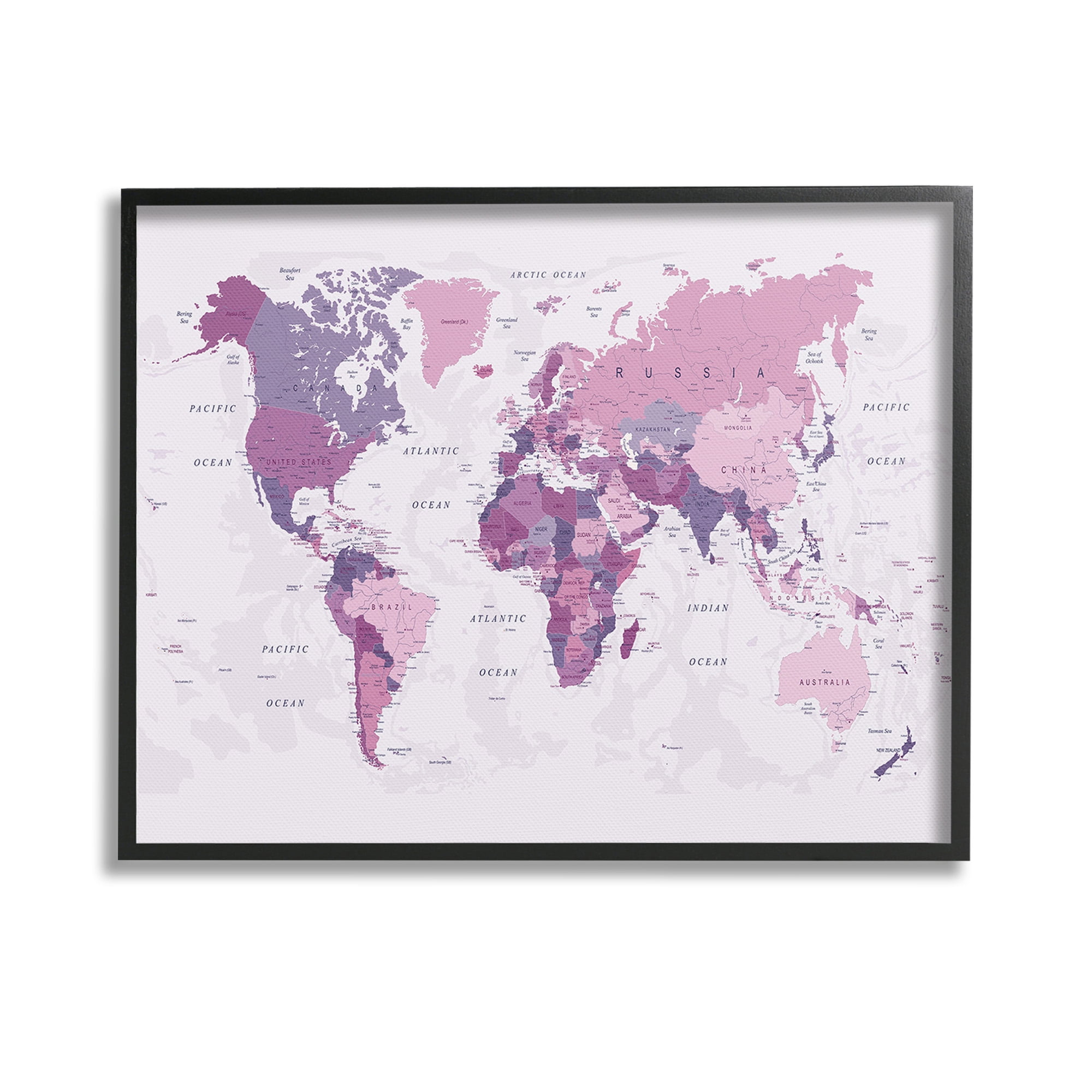 Stupell Industries Detailed Pink World Map Town & City Painting Black ...