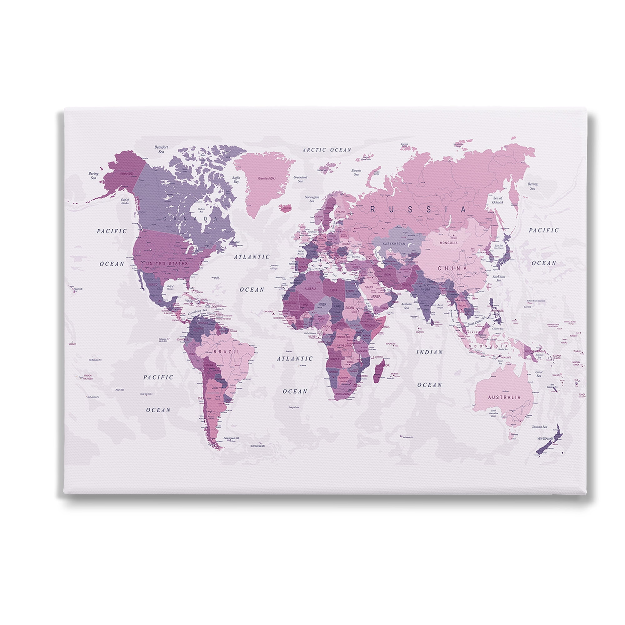 Stupell Industries Detailed Pink World Map Town & City Painting Gallery Wrapped Canvas Art Print Wall Art, 40 x 30