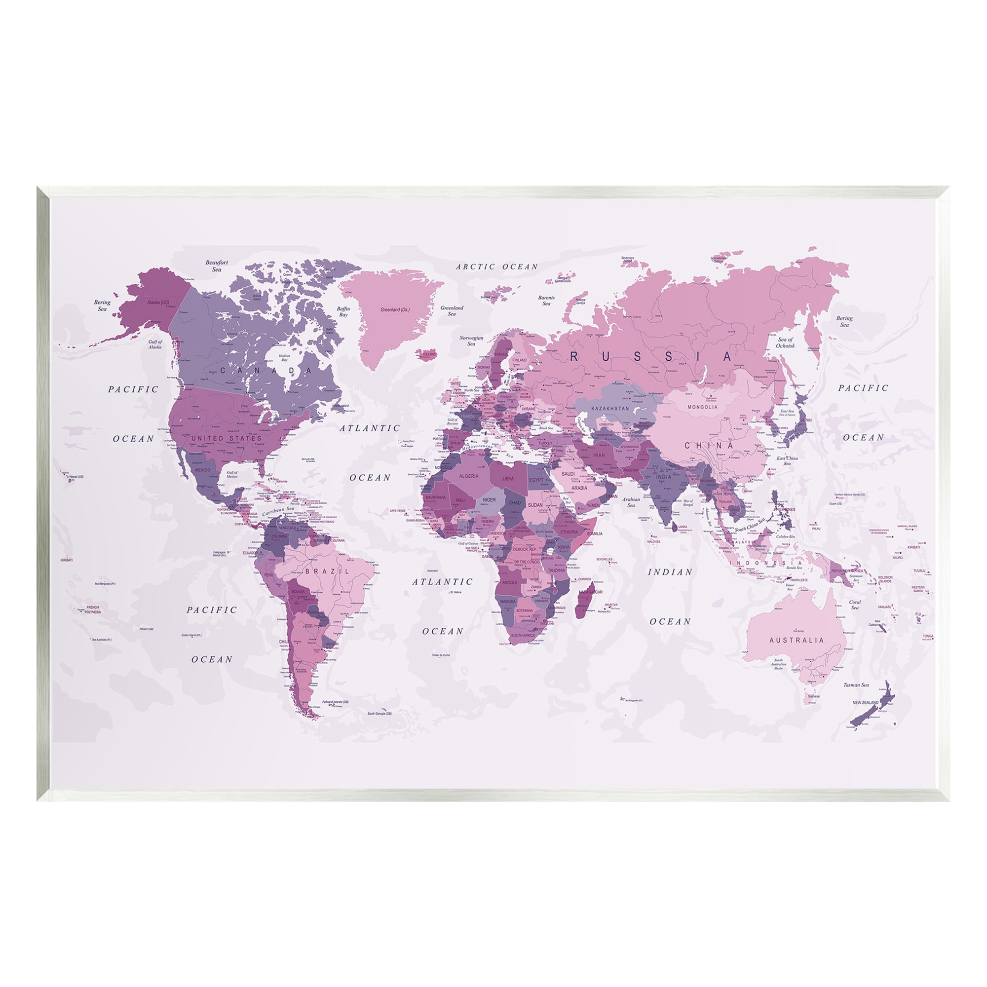 Stupell Industries Detailed Pink World Map Town & City Painting Unframed Art Print Wall Art, 15 x 10
