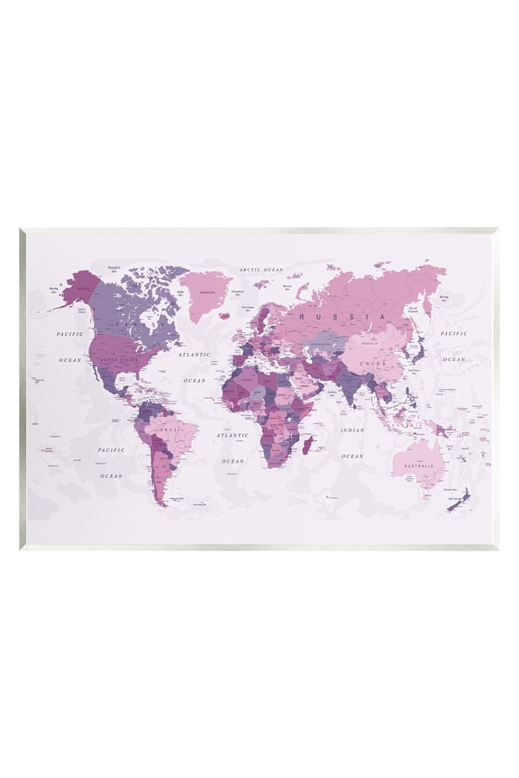 Industries Detailed Pink World Map Town & City Painting Unframed Art Print Wall Art, 15 x 10