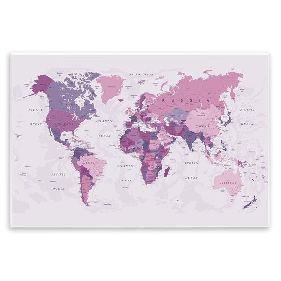 Stupell Industries Modern Detailed Pink World Map Wall Plaque Art, 19 x 13, by Urban Epiphany