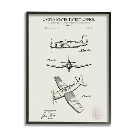 Stupell Industries Detailed Plane Aircraft Chart Graphic Art Black Framed Art Print Wall Art, Design by Karl Hronek