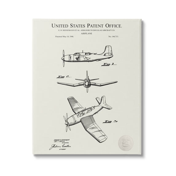 Stupell Industries Detailed Plane Aircraft Chart Graphic Art Gallery Wrapped Canvas Print Wall Art, Design by Karl Hronek