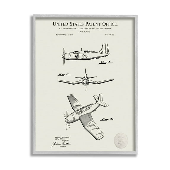 Stupell Industries Detailed Plane Aircraft Chart Graphic Art Gray Framed Art Print Wall Art, Design by Karl Hronek