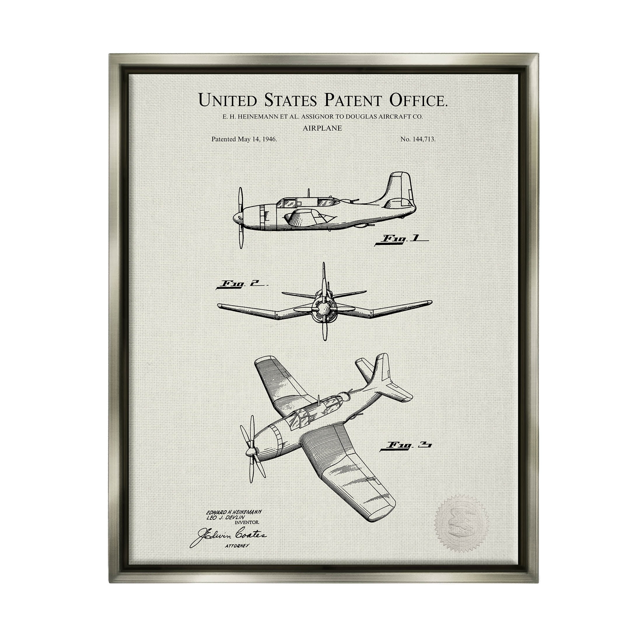 Stupell Industries Detailed Plane Aircraft Chart Graphic Art Luster Gray Floating Framed Canvas Print Wall Art, Design by Karl Hronek