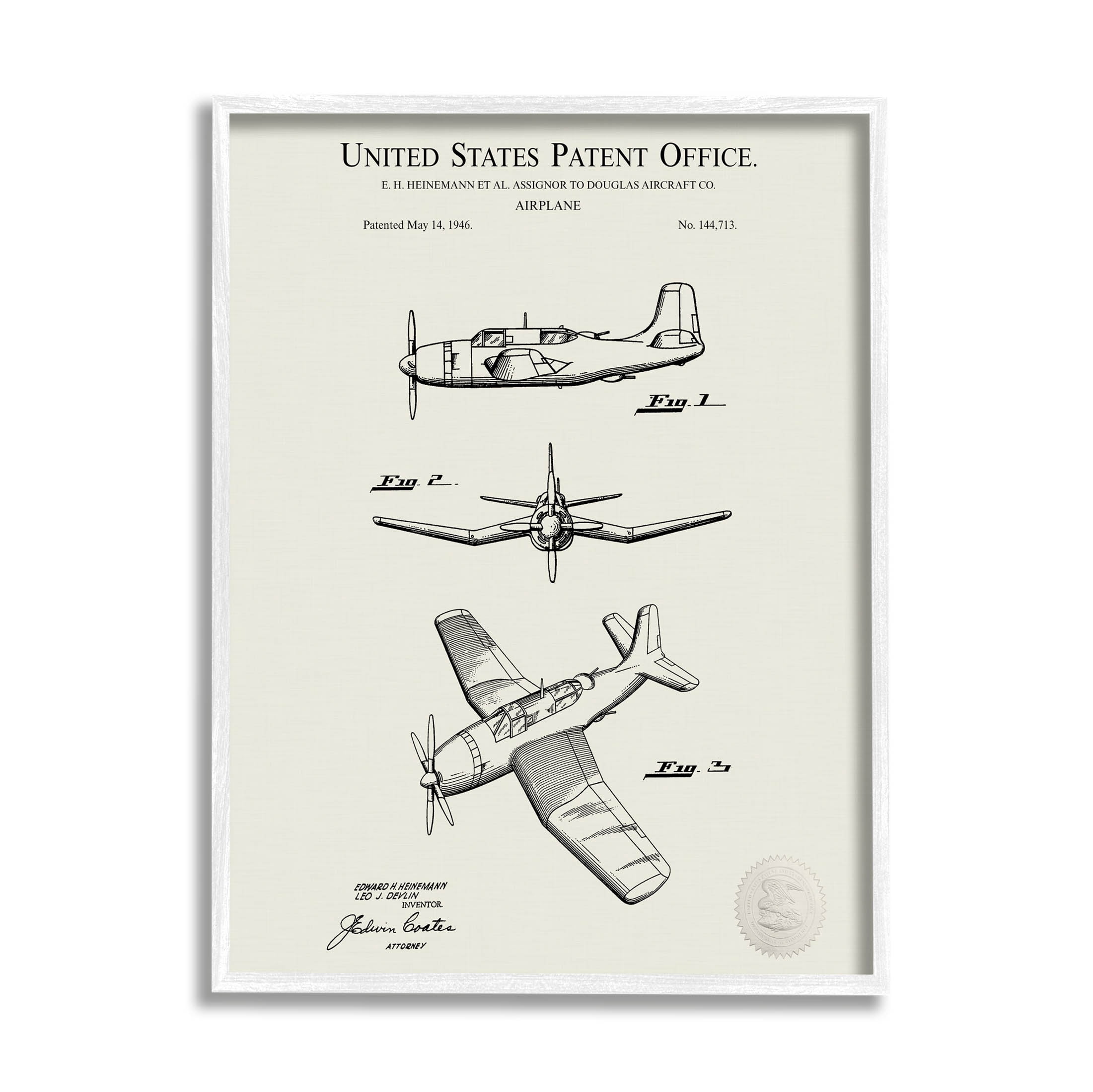 Stupell Industries Detailed Plane Aircraft Chart Graphic Art White Framed Art Print Wall Art, Design by Karl Hronek