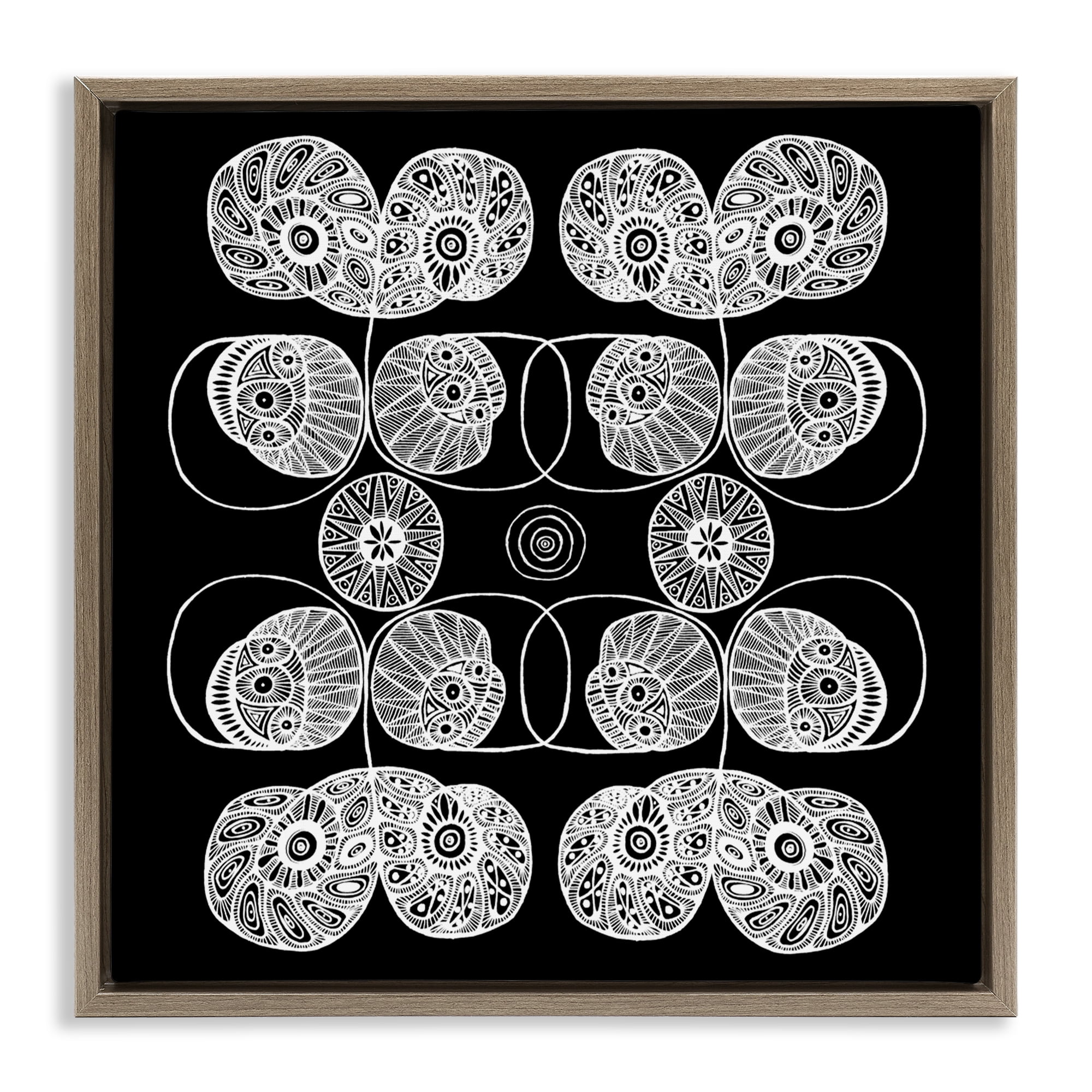 Stupell Industries Detailed Rounded Elementals Brown Framed Floater Canvas Wall Art, design by El Perkin