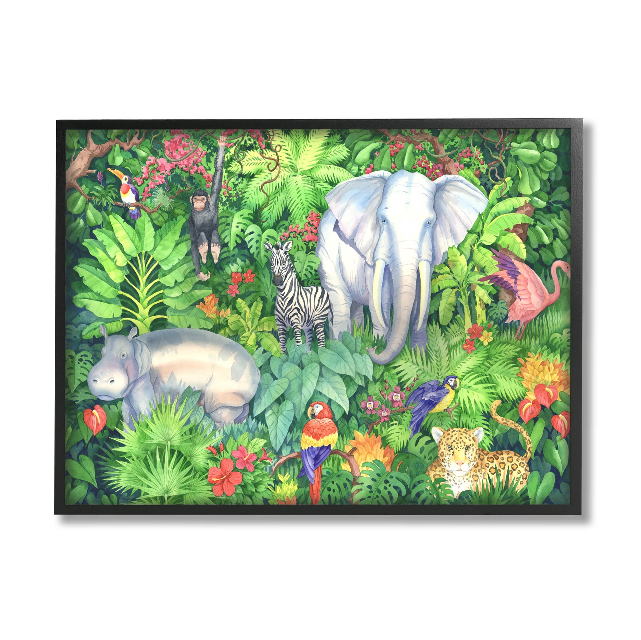 Stupell Industries Detailed Safari Animal Jungle Painting Black Framed Art Print Wall Art, Design by Paul Brent