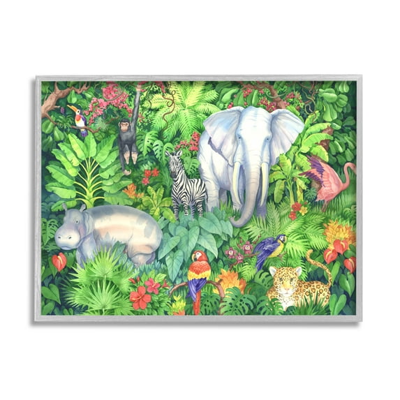 Stupell Industries Detailed Safari Animal Jungle Painting Gray Framed Art Print Wall Art, Design by Paul Brent