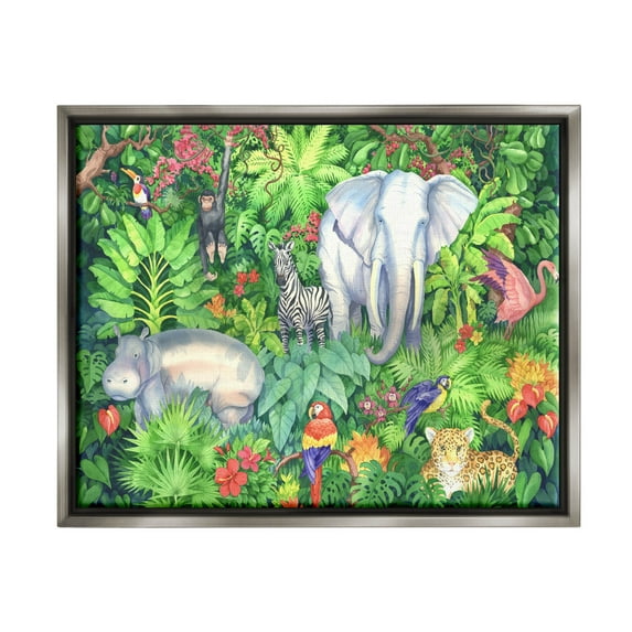 Stupell Industries Detailed Safari Animal Jungle Painting Luster Gray Floating Framed Canvas Print Wall Art, Design by Paul Brent