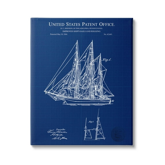 Stupell Industries Detailed Sailboat Ship Nautical Blueprint Outline Diagram Canvas Wall Art, 16 x 20, Design by Karl Hronek