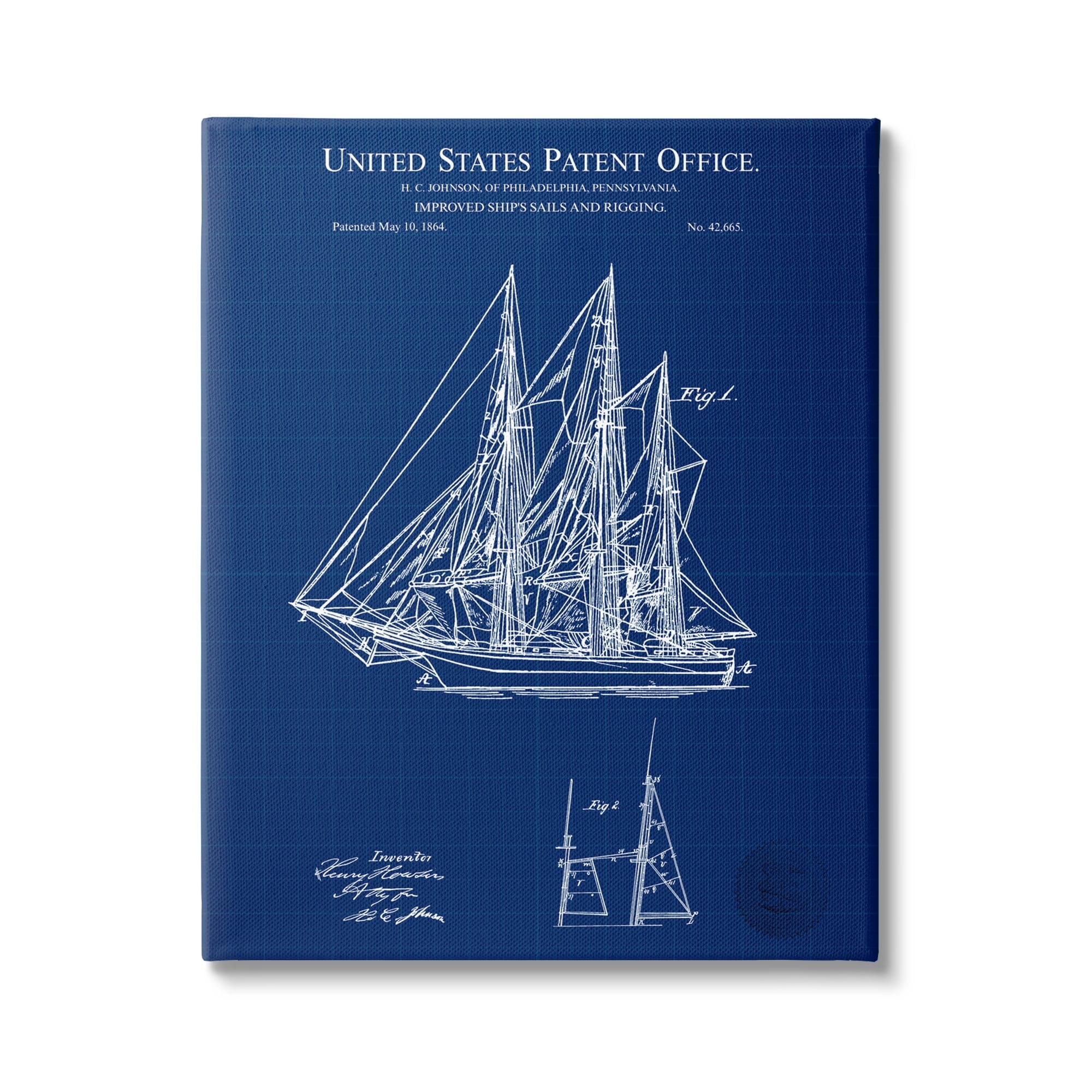 Stupell Industries Detailed Sailboat Ship Nautical Blueprint Outline Diagram Canvas Wall Art, 36 x 48, Design by Karl Hronek
