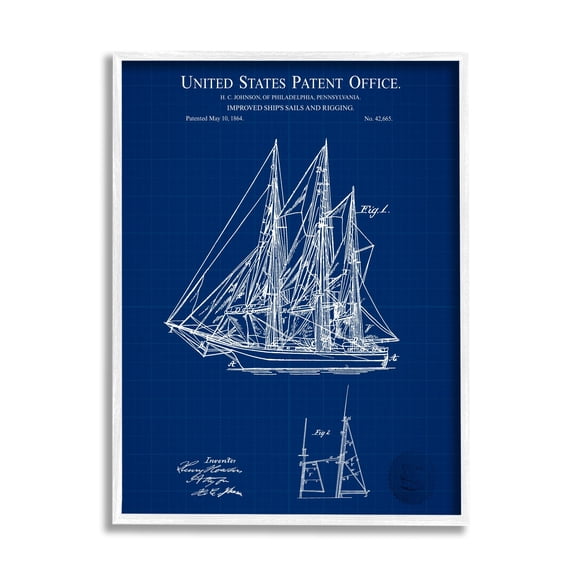 Stupell Industries Detailed Sailboat Ship Nautical Blueprint Outline Diagram Framed Wall Art, 16 x 20, Design by Karl Hronek