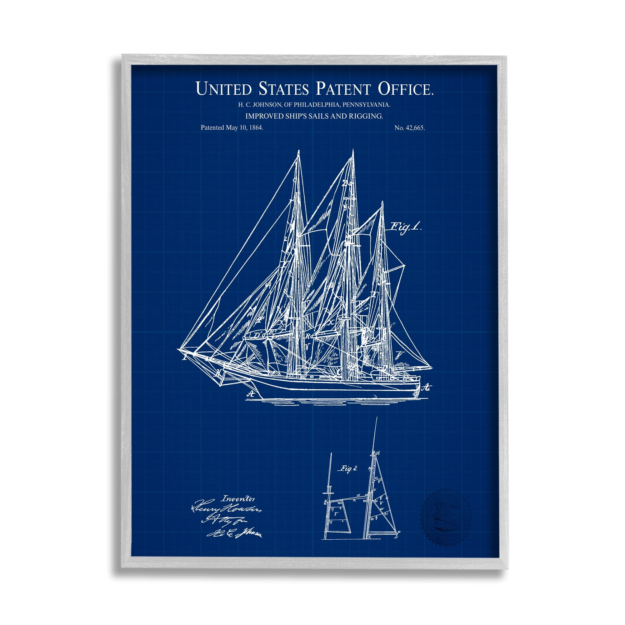 Stupell Industries Detailed Sailboat Ship Nautical Blueprint Outline Diagram Framed Wall Art, 16 x 20, Design by Karl Hronek