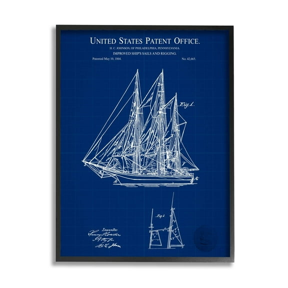 Stupell Industries Detailed Sailboat Ship Nautical Blueprint Outline Diagram Framed Wall Art, 16 x 20, Design by Karl Hronek