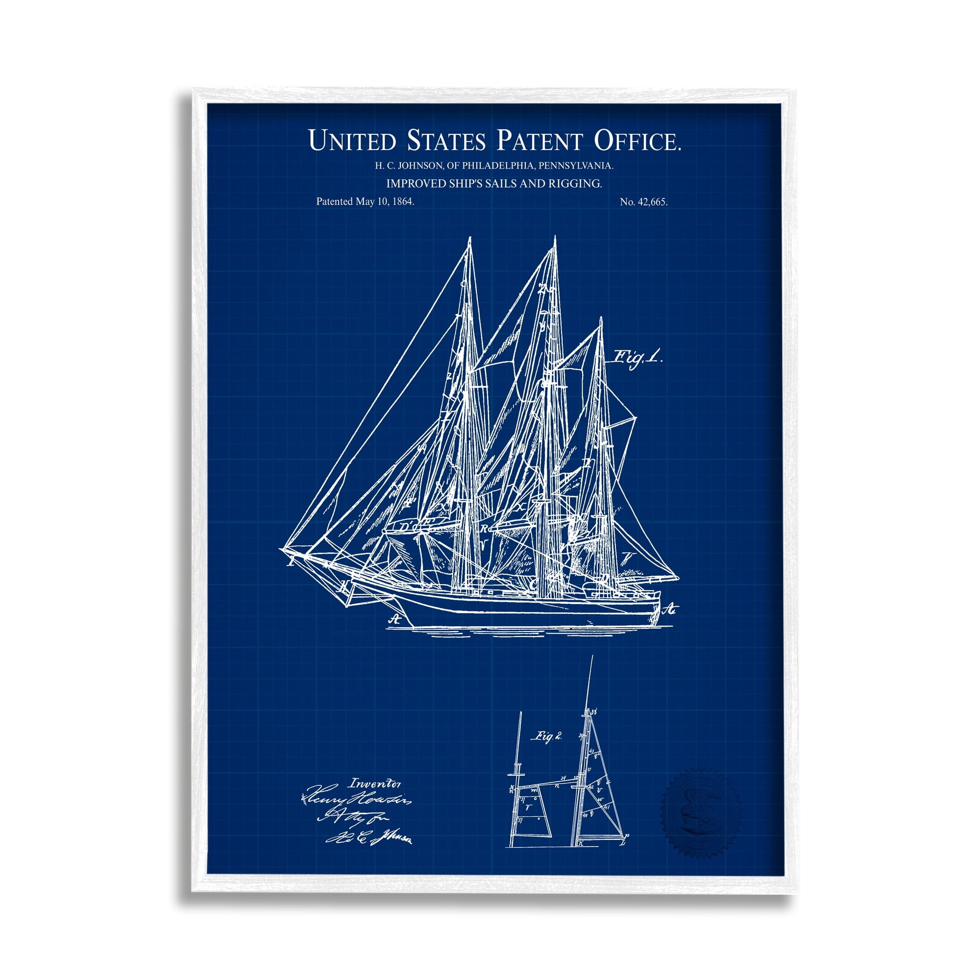 Stupell Industries Detailed Sailboat Ship Nautical Blueprint Outline Diagram Framed Wall Art, 24 x 30, Design by Karl Hronek