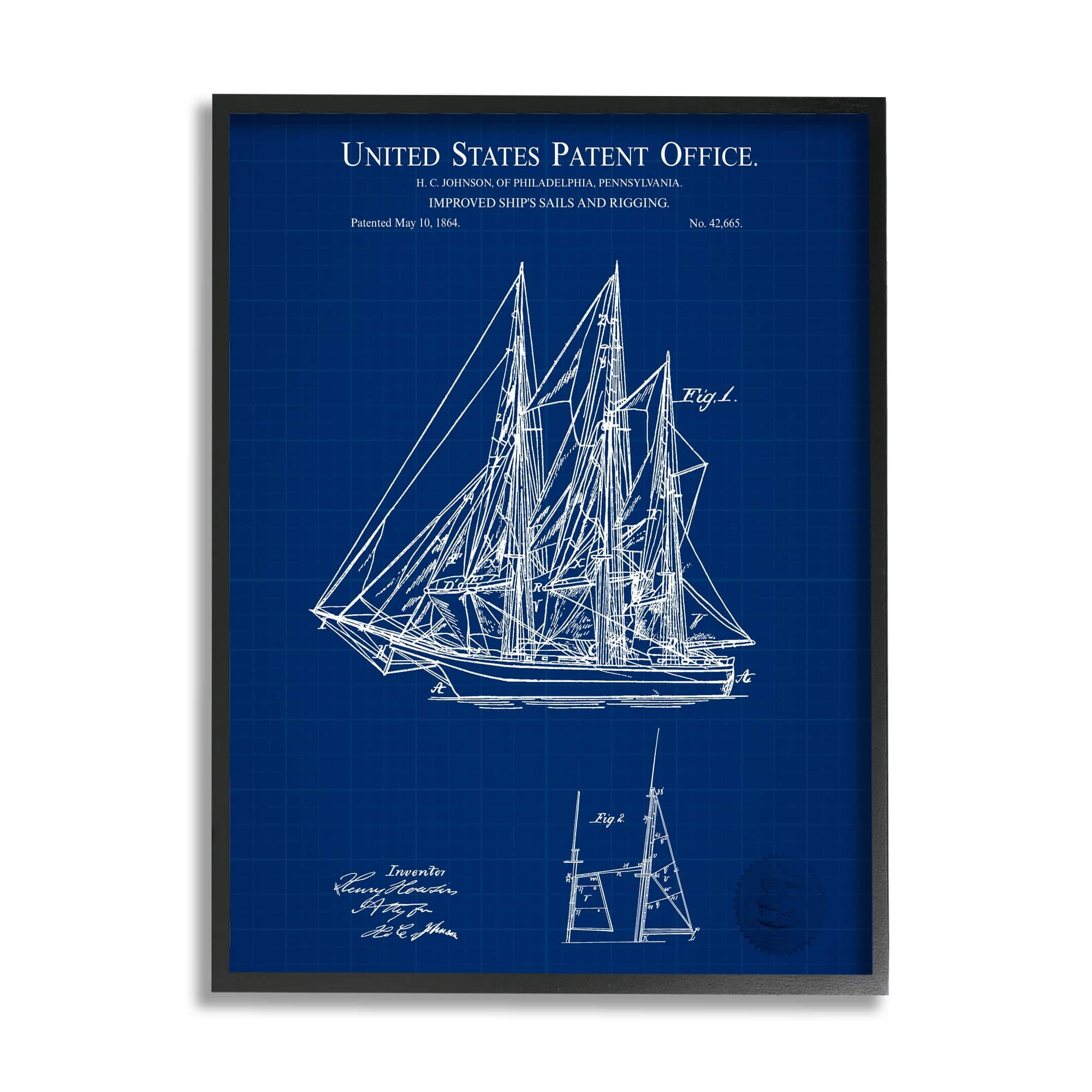 Stupell Industries Detailed Sailboat Ship Nautical Blueprint Outline Diagram Framed Wall Art, 24 x 30, Design by Karl Hronek