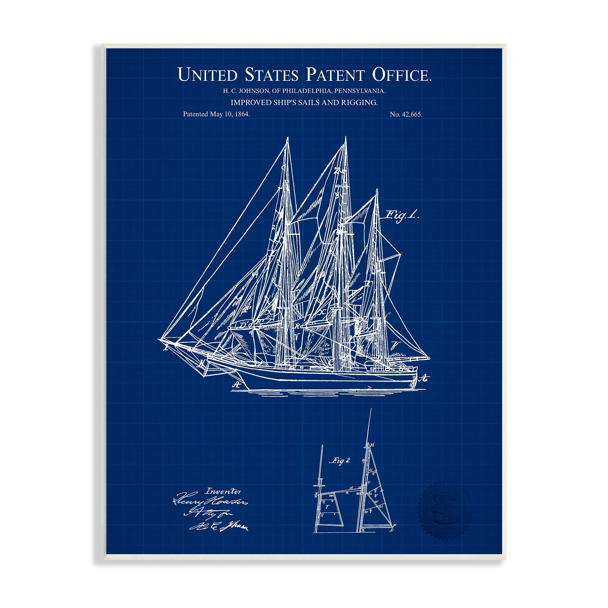 Stupell Industries Detailed Sailboat Ship Nautical Blueprint Outline Diagram Wood Wall Art, 13 x 19, Design by Karl Hronek