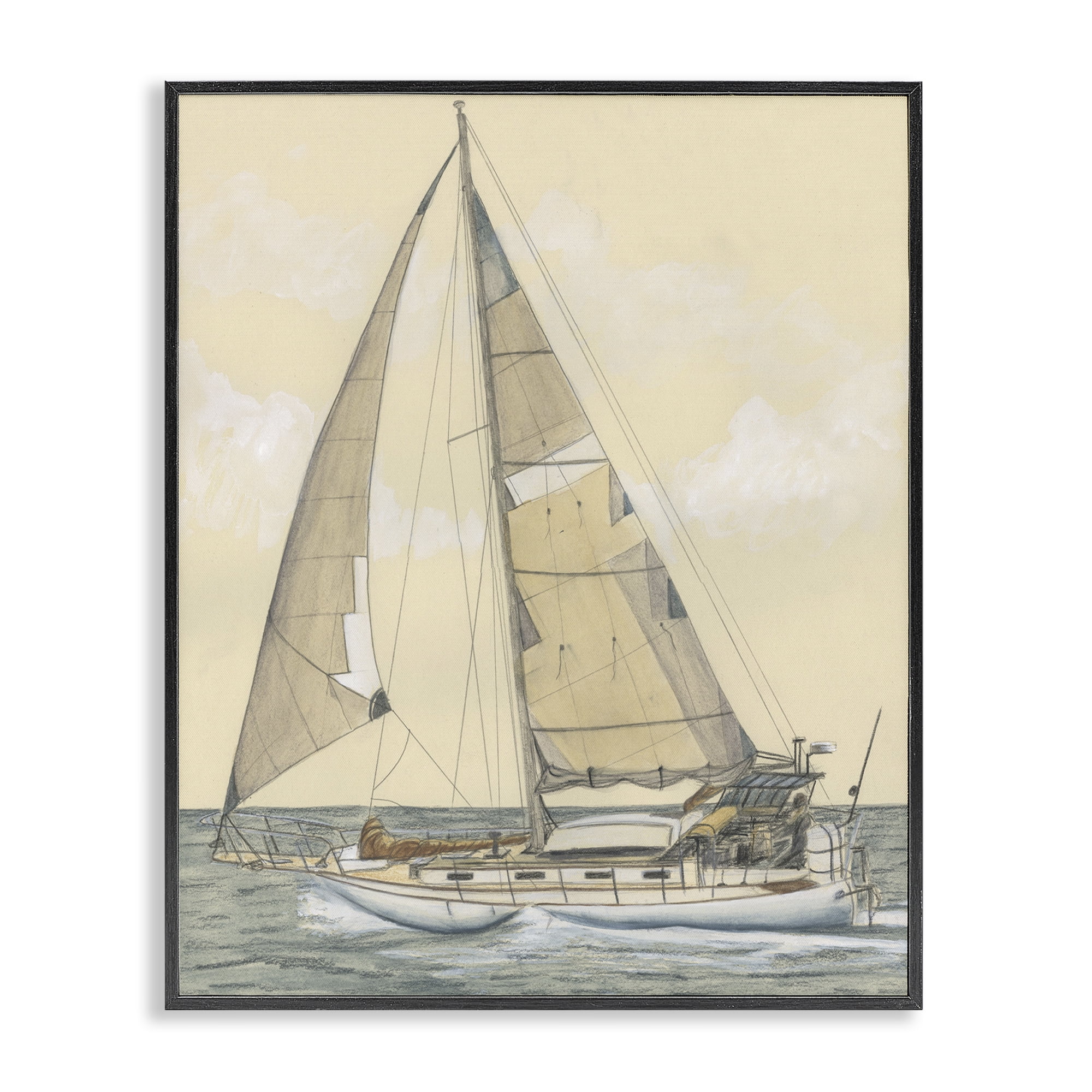 Stupell Industries Detailed Sailboat View Transportation Painting Black Framed Art Print Wall Art, 16 x 20