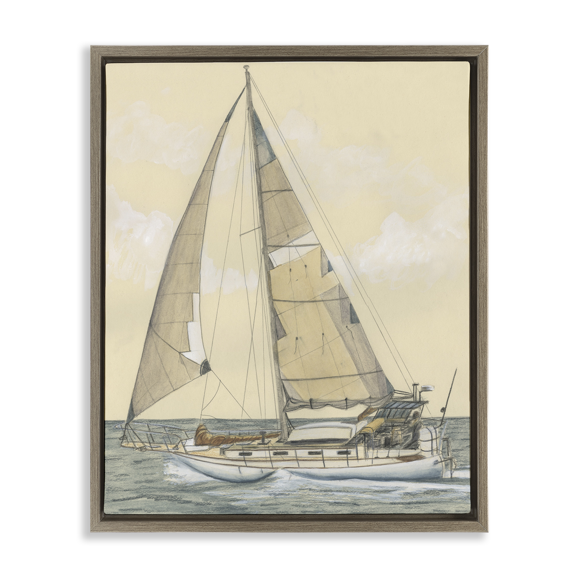 Stupell Industries Detailed Sailboat View Transportation Painting Brown Floater Framed Canvas Art Print Wall Art, 25 x 31