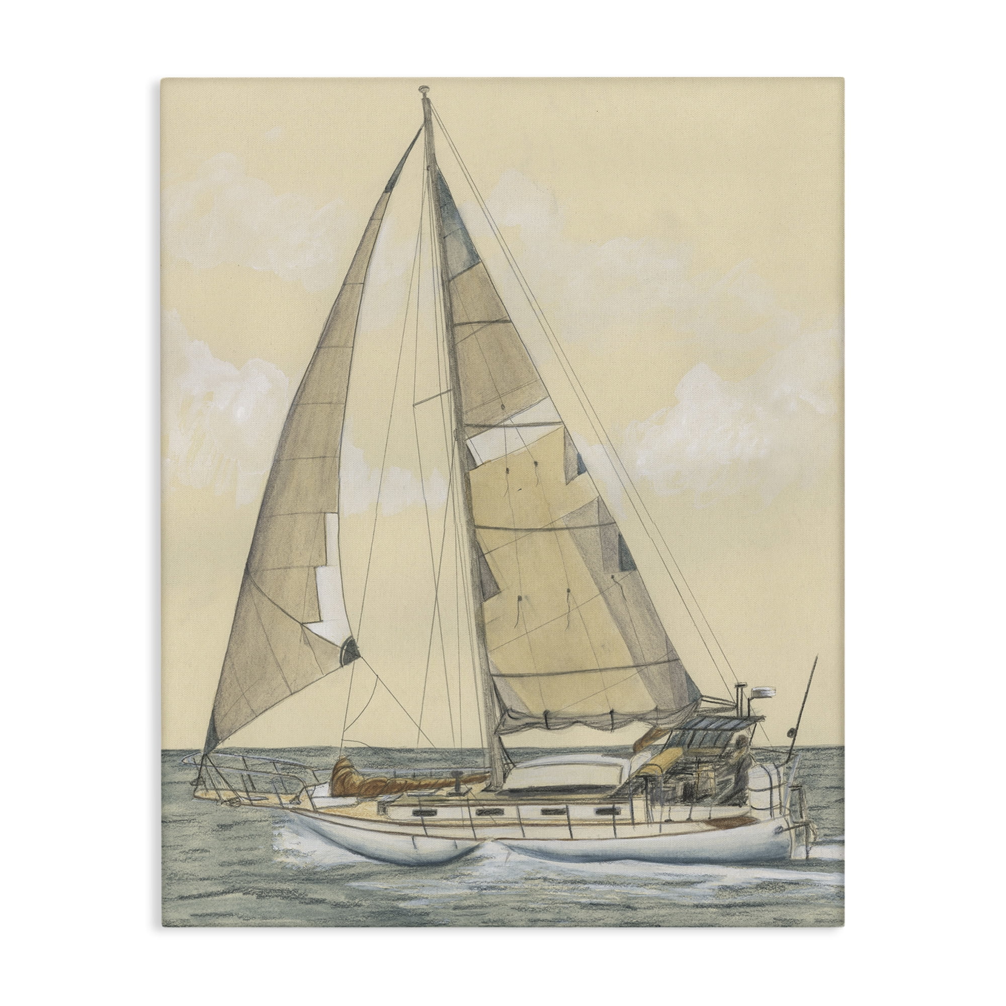 Stupell Industries Detailed Sailboat View Transportation Painting Gallery Wrapped Canvas Art Print Wall Art, 30 x 40
