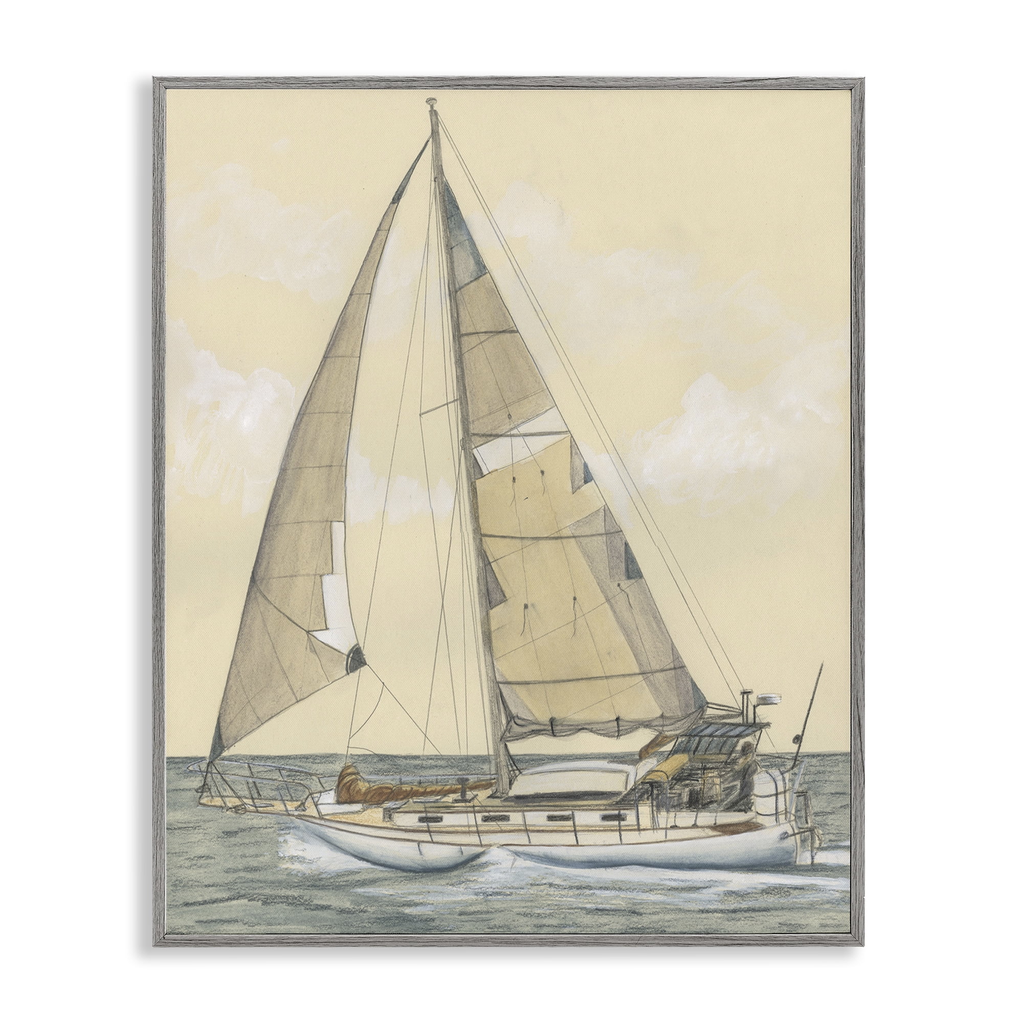 Stupell Industries Detailed Sailboat View Transportation Painting Gray Framed Art Print Wall Art, 24 x 30