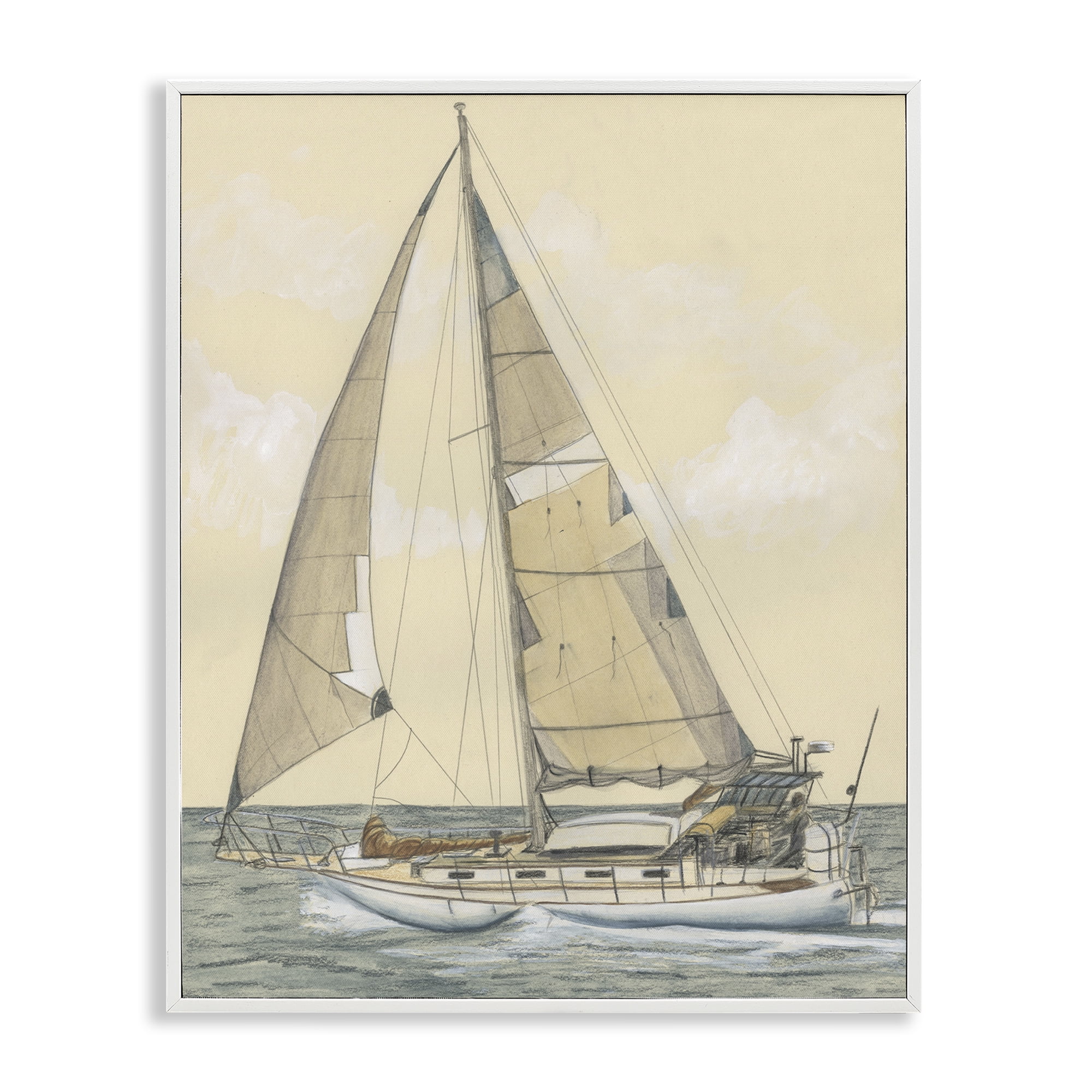 Stupell Industries Detailed Sailboat View Transportation Painting White Framed Art Print Wall Art, 24 x 30