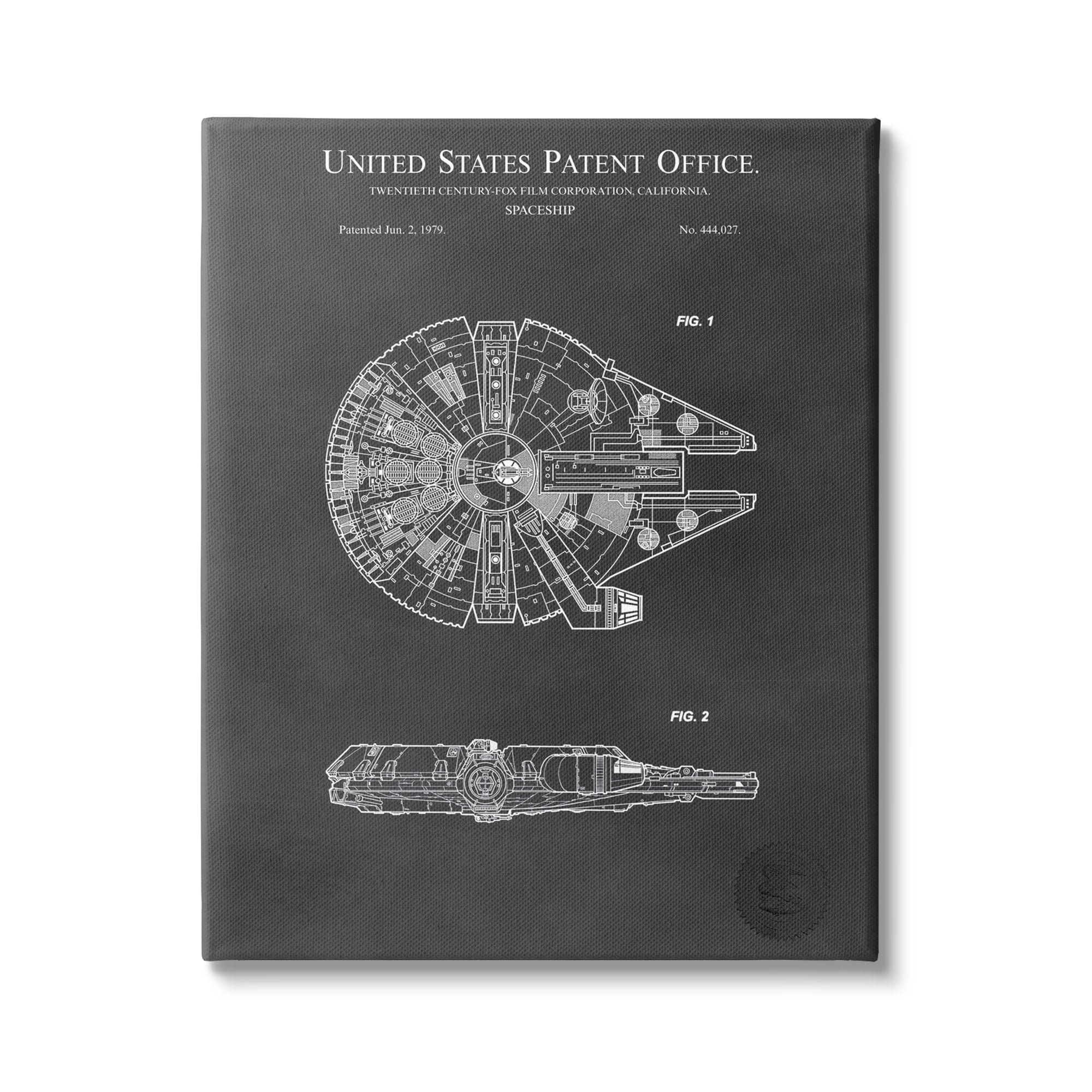 Stupell Industries Detailed Sci-fi Spacecraft Representation Blueprint Diagram Canvas Wall Art, 36 x 48, Design by Karl Hronek