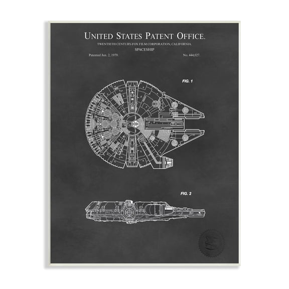 Stupell Industries Detailed Sci-fi Spacecraft Representation Blueprint Diagram Wood Wall Art, 10 x 15, Design by Karl Hronek