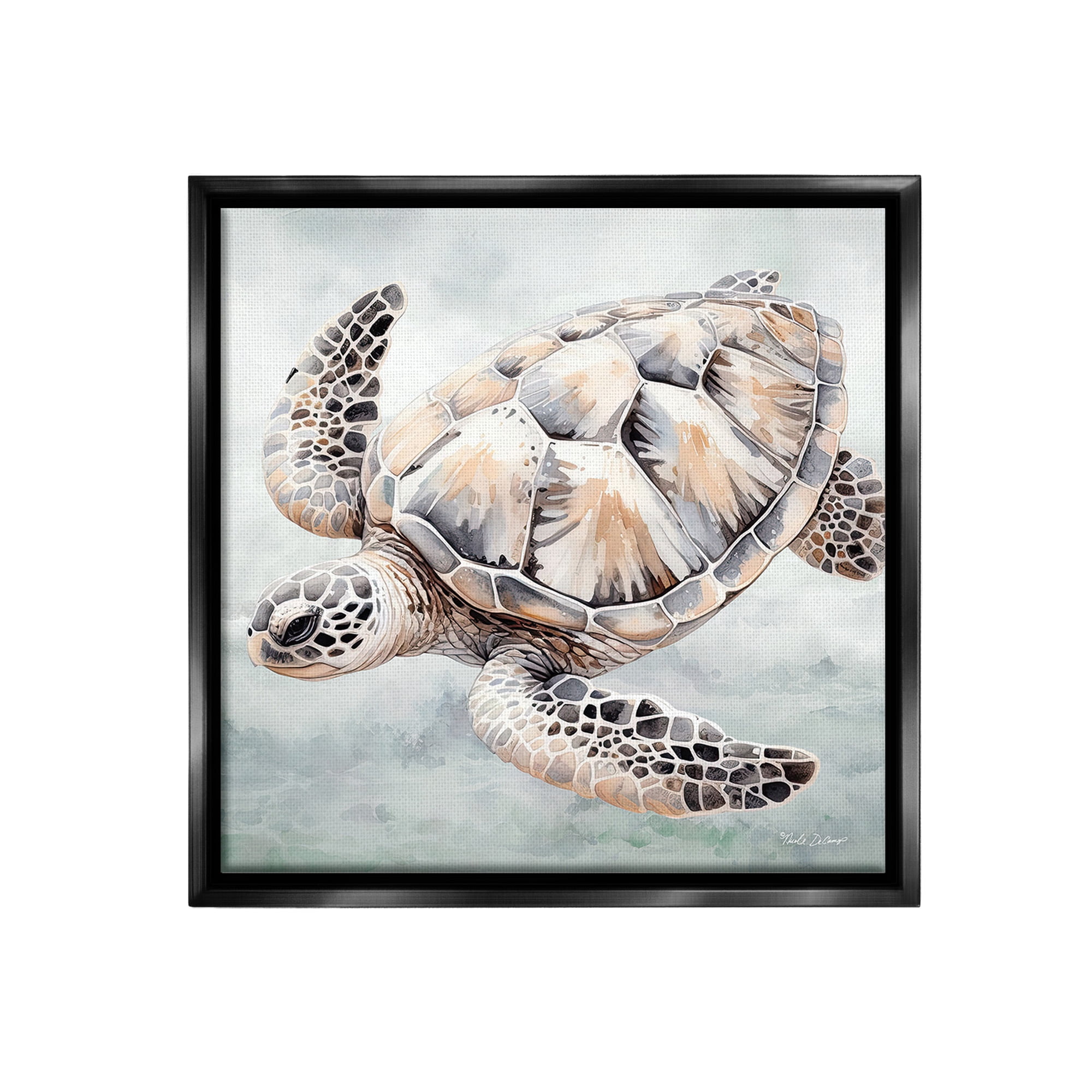 Stupell Industries Detailed Sea Turtle Animals & Insects Painting Black Floater Framed Canvas Art Print Wall Art, 25 x 25