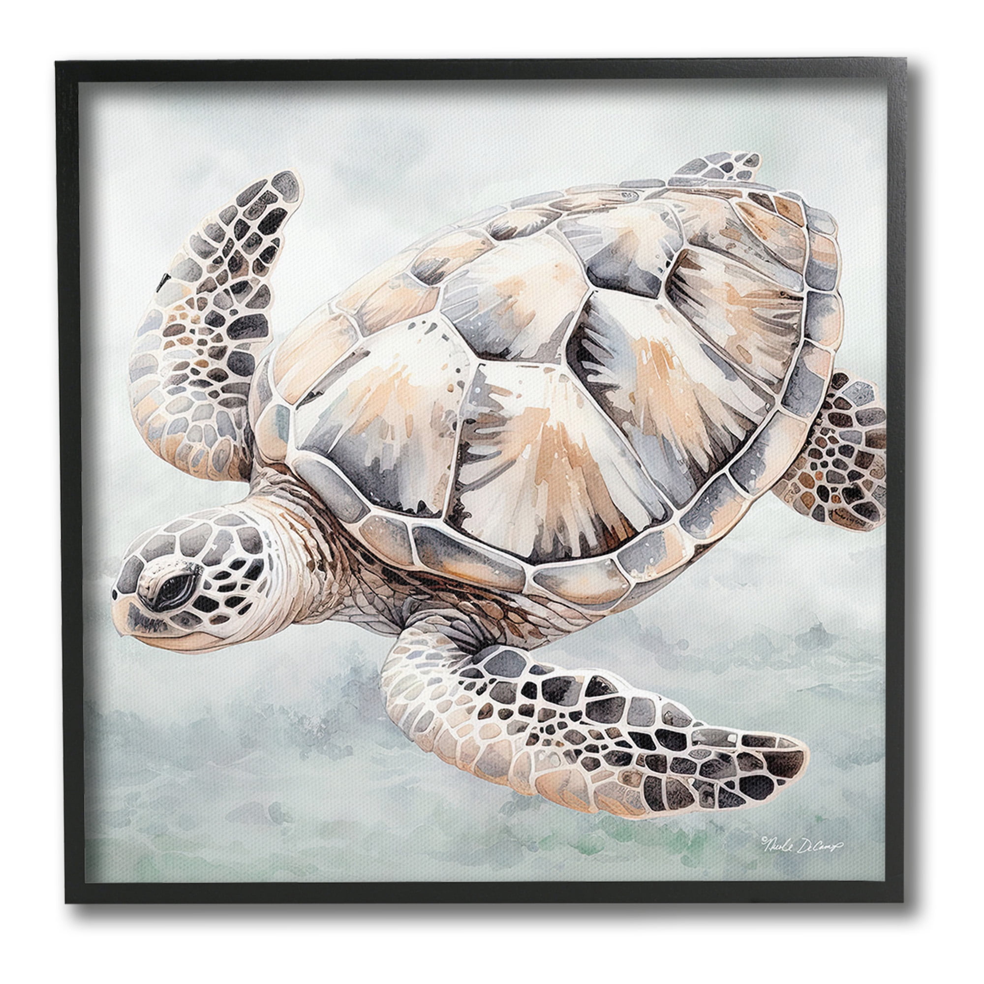 Stupell Industries Detailed Sea Turtle Animals & Insects Painting Black Framed Art Print Wall Art, 12 x 12