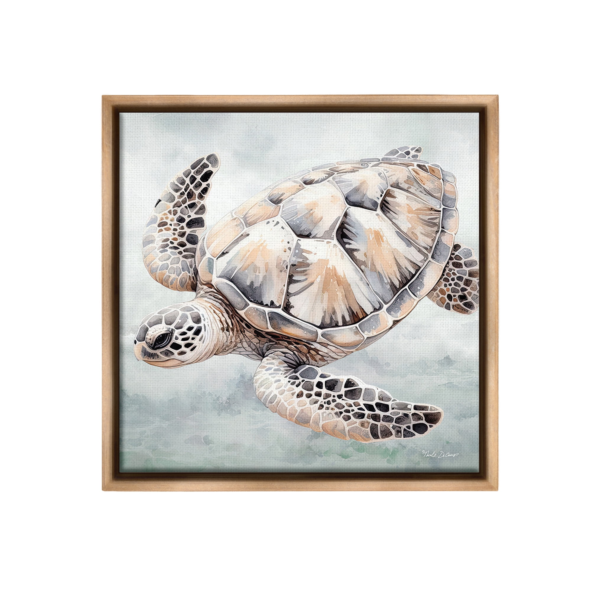 18" Brown Framed Canvas Art Print of Sea Turtle