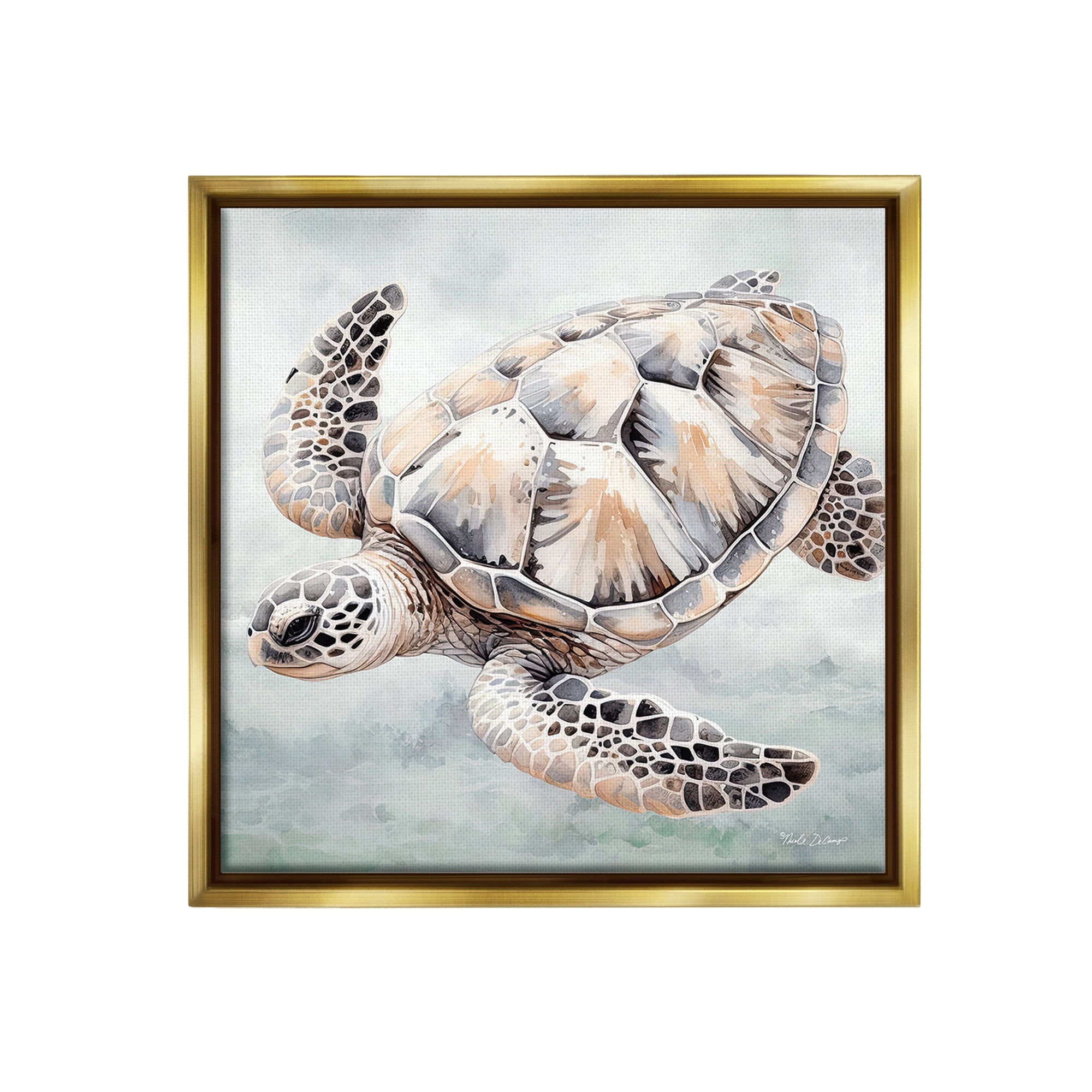 Stupell Industries Detailed Sea Turtle Animals & Insects Painting Gold Floater Framed Canvas Art Print Wall Art, 18 x 18