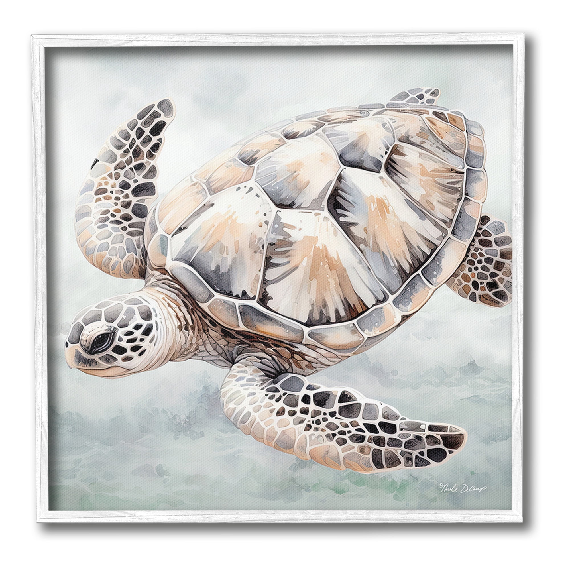 Stupell Industries Detailed Sea Turtle Animals & Insects Painting White Framed Art Print Wall Art, 17 x 17
