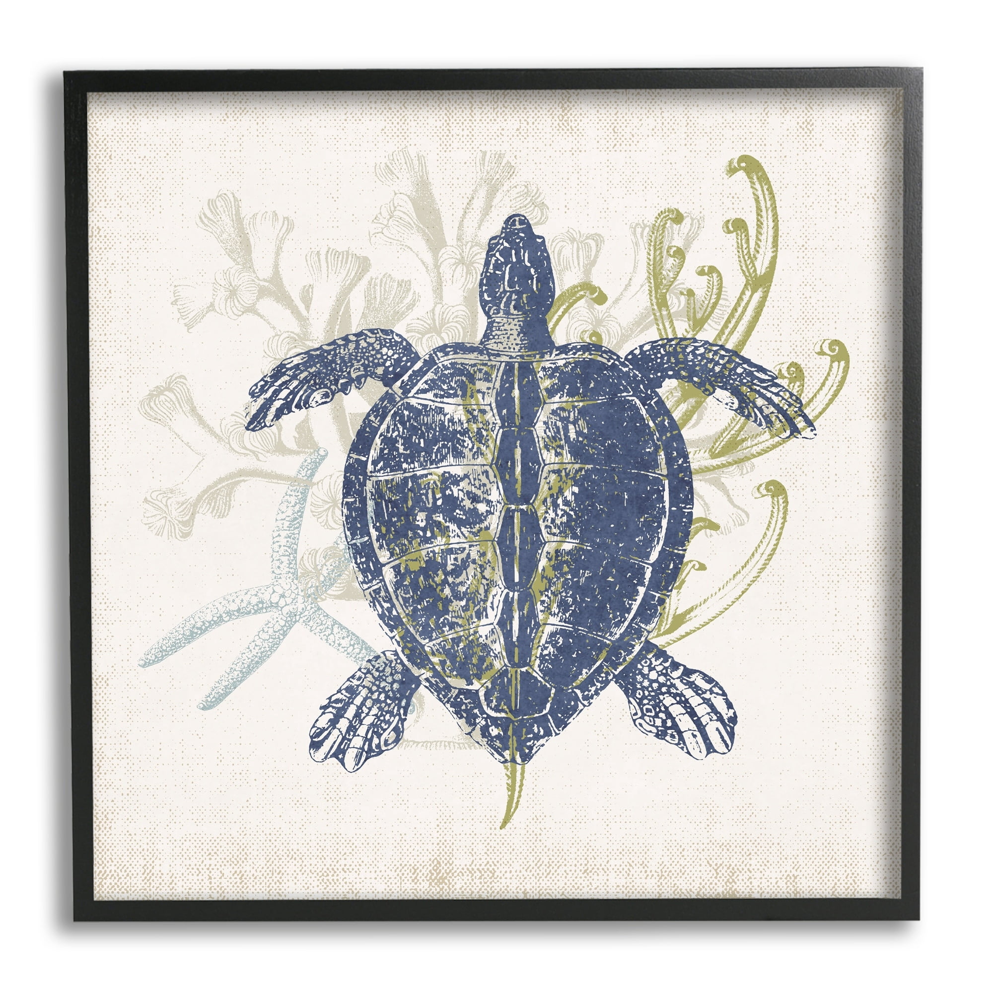 Stupell Industries Detailed Sea Turtle Layered Coral Aquatic Life Graphic Art Black Framed Art Print Wall Art, Design by Victoria Barnes