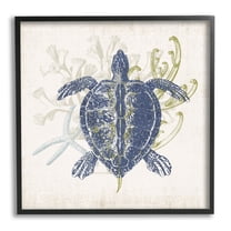 Stupell Industries Detailed Sea Turtle Layered Coral Aquatic Life Graphic Art Black Framed Art Print Wall Art, Design by Victoria Barnes