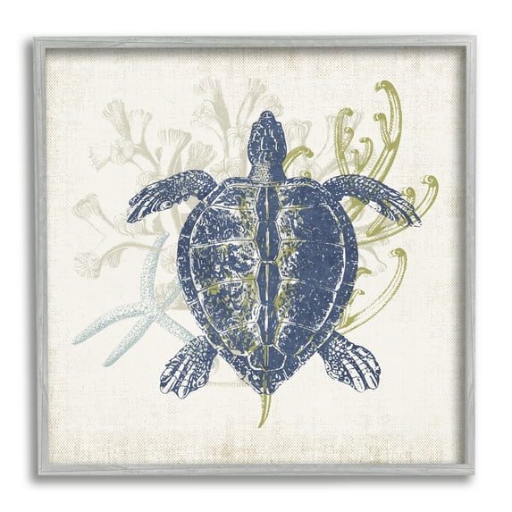 Stupell Industries Detailed Sea Turtle Layered Coral Aquatic Life Graphic Art Gray Framed Art Print Wall Art, Design by Victoria Barnes
