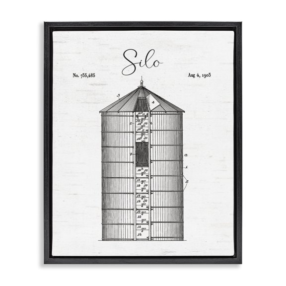 Stupell Industries Traditional Detailed Silo Diagram Rustic Countryside Farm Structure Black Floating Frame Canvas Art, 25 x 31, by Lettered and Lined
