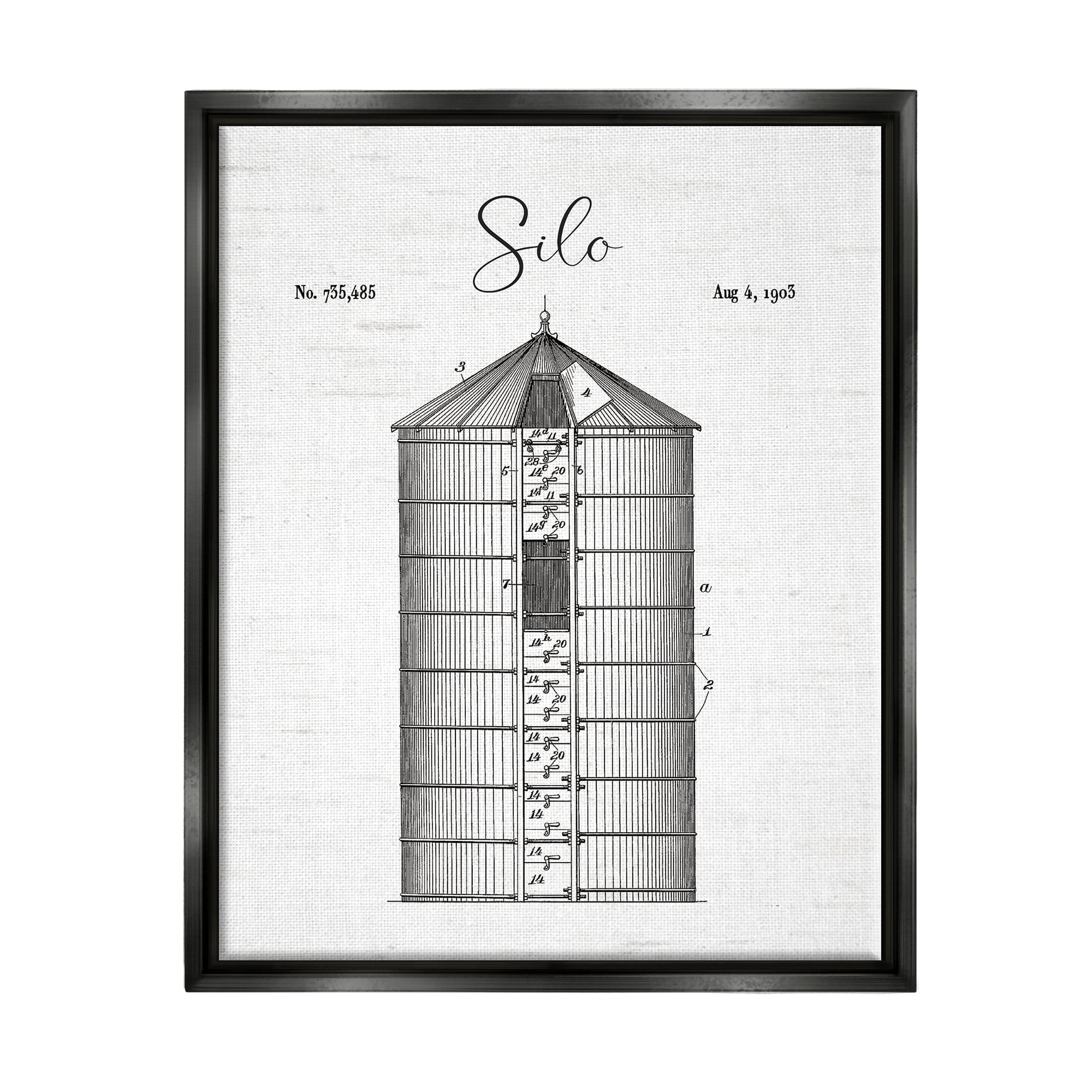 Stupell Industries Detailed Silo Diagram Rustic Countryside Farm Structure Graphic Art Jet Black Floating Framed Canvas Print Wall Art, Design by Lettered and Lined