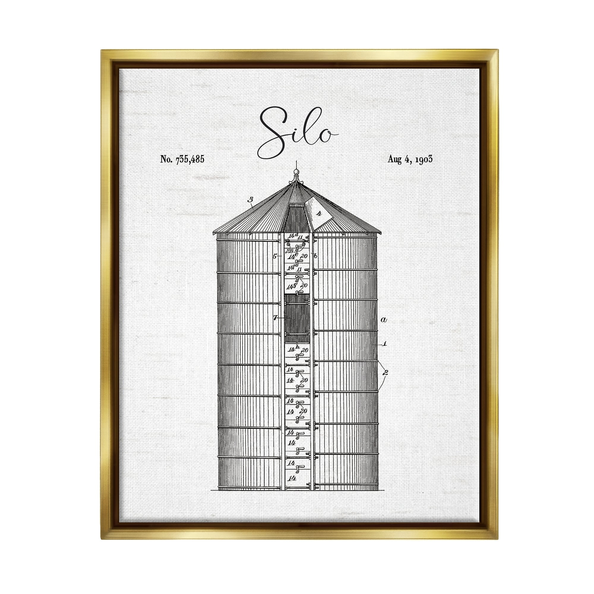 Stupell Industries Detailed Silo Diagram Rustic Countryside Farm Structure Graphic Art Metallic Gold Floating Framed Canvas Print Wall Art, Design by Lettered and Lined