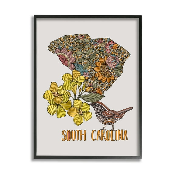 Stupell Industries Detailed South Carolina State Flower Blossoms Pattern Graphic Art Black Framed Art Print Wall Art, Design by Valentina Harper