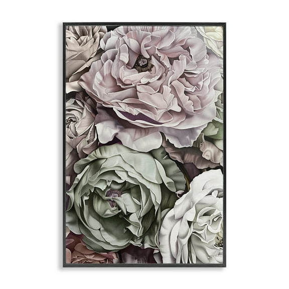 Stupell Industries Detailed Stacked Roses Floral Painting Black Framed Art Print Wall Art, 16 x 24