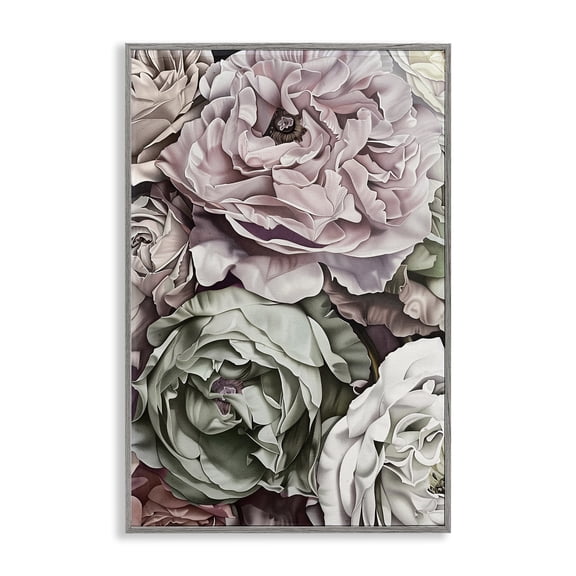 Stupell Industries Detailed Stacked Roses Floral Painting Gray Framed Art Print Wall Art, 12 x 18